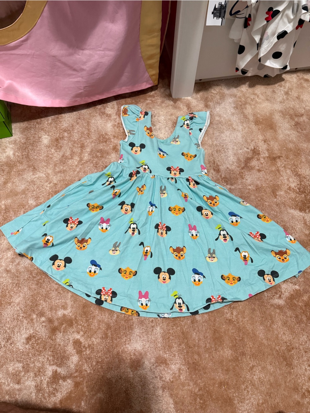 Girls' Blue Disney Character Print Casual Dress